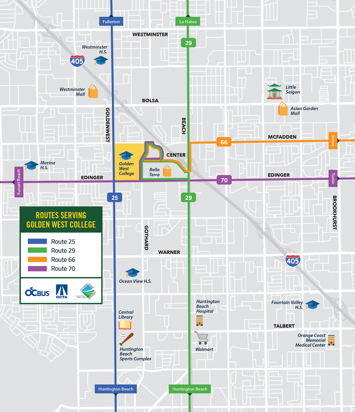 Golden West College Bus Servcie Map