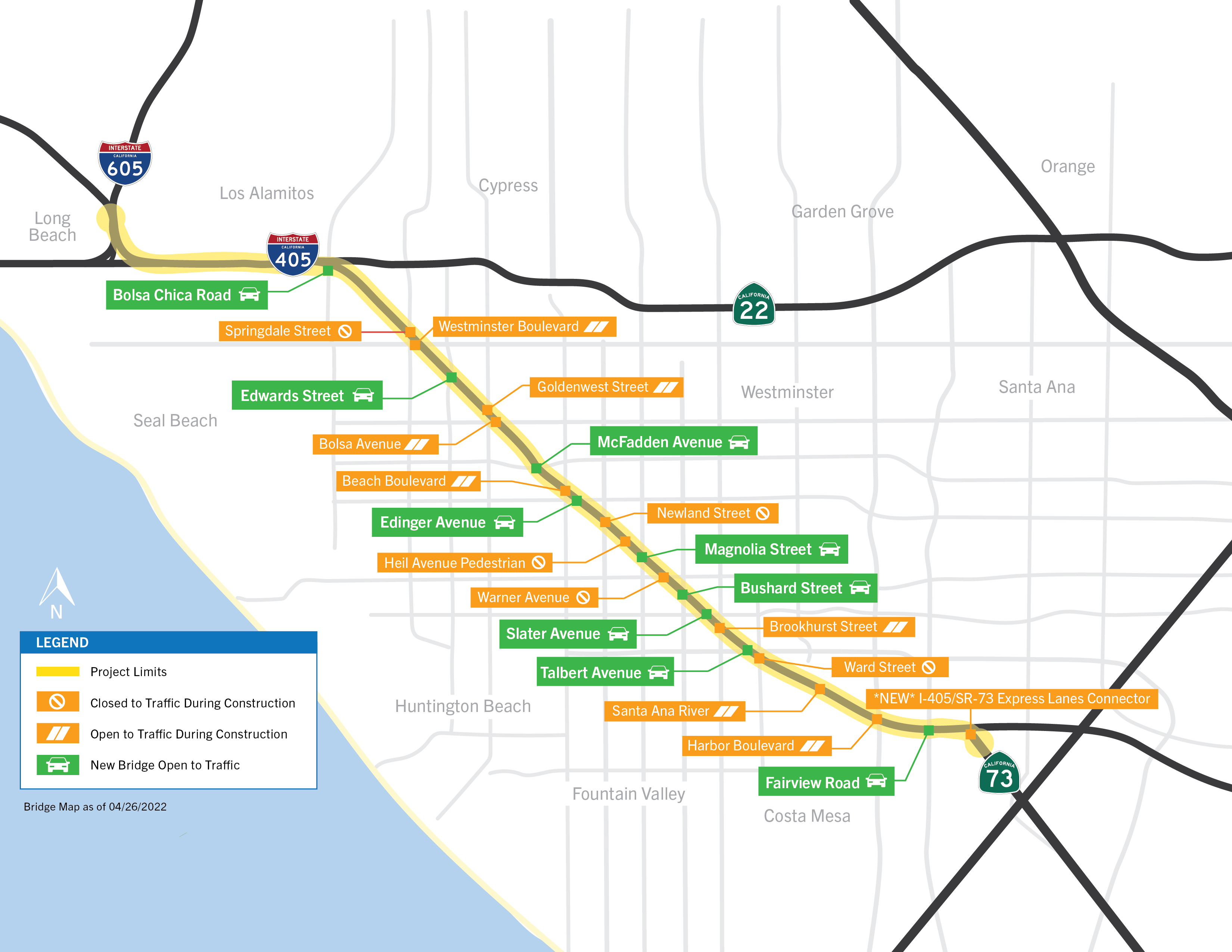 Map of the 405 Freeway Interchanges